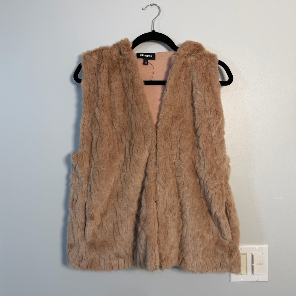 Express Faux Fur Vest in Tan